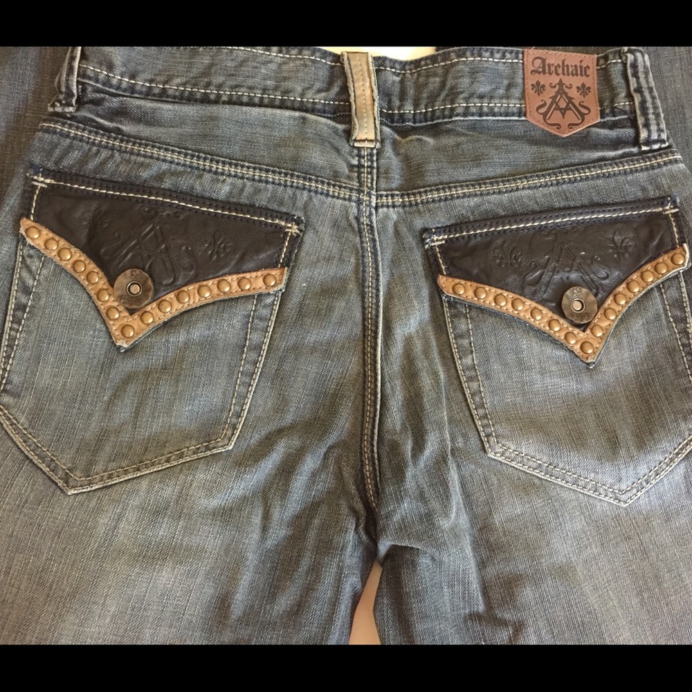 Archaic Studded Leather Flap Pocket Buckle Jeans